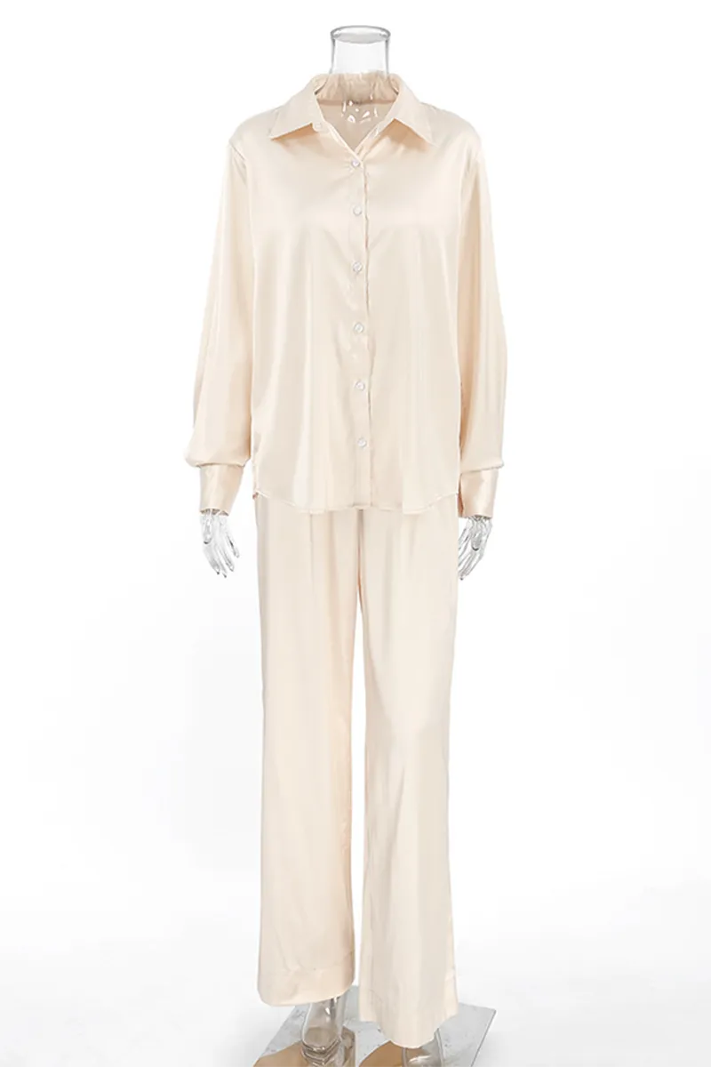 Casual Street Buttons Turndown Collar Long Sleeve Two Pieces