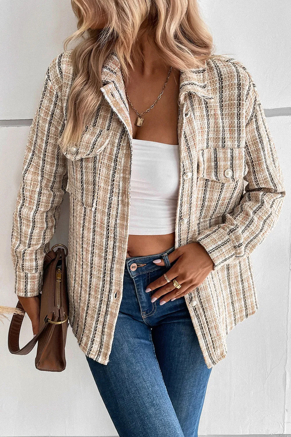 CeCe Pocketed Button Up Collared Neck Jacket