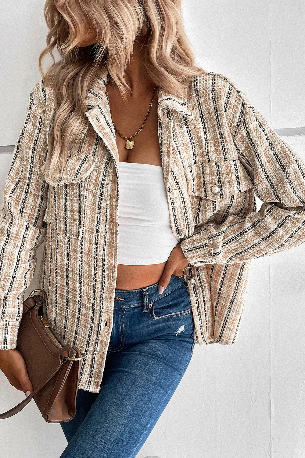 CeCe Pocketed Button Up Collared Neck Jacket