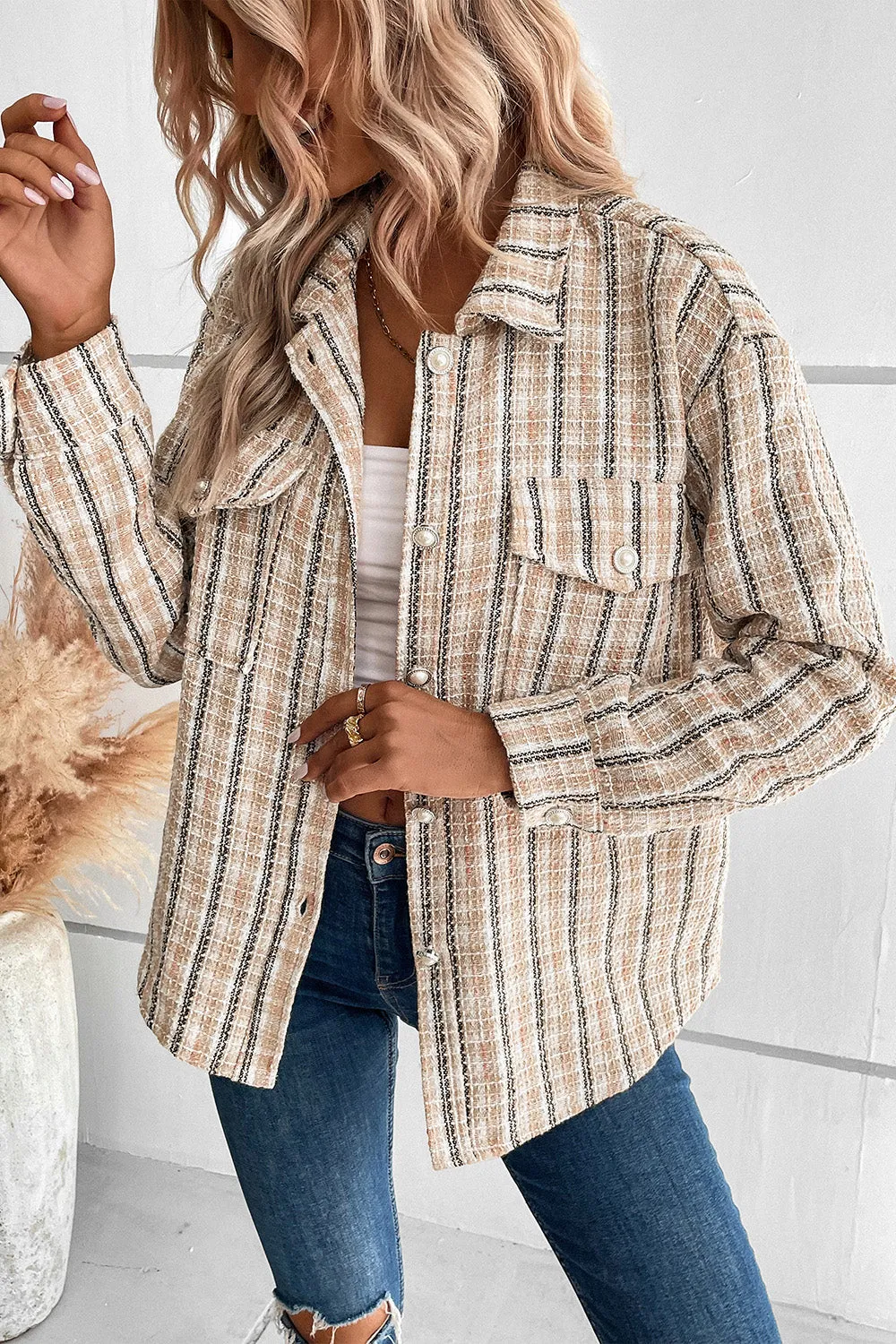 CeCe Pocketed Button Up Collared Neck Jacket