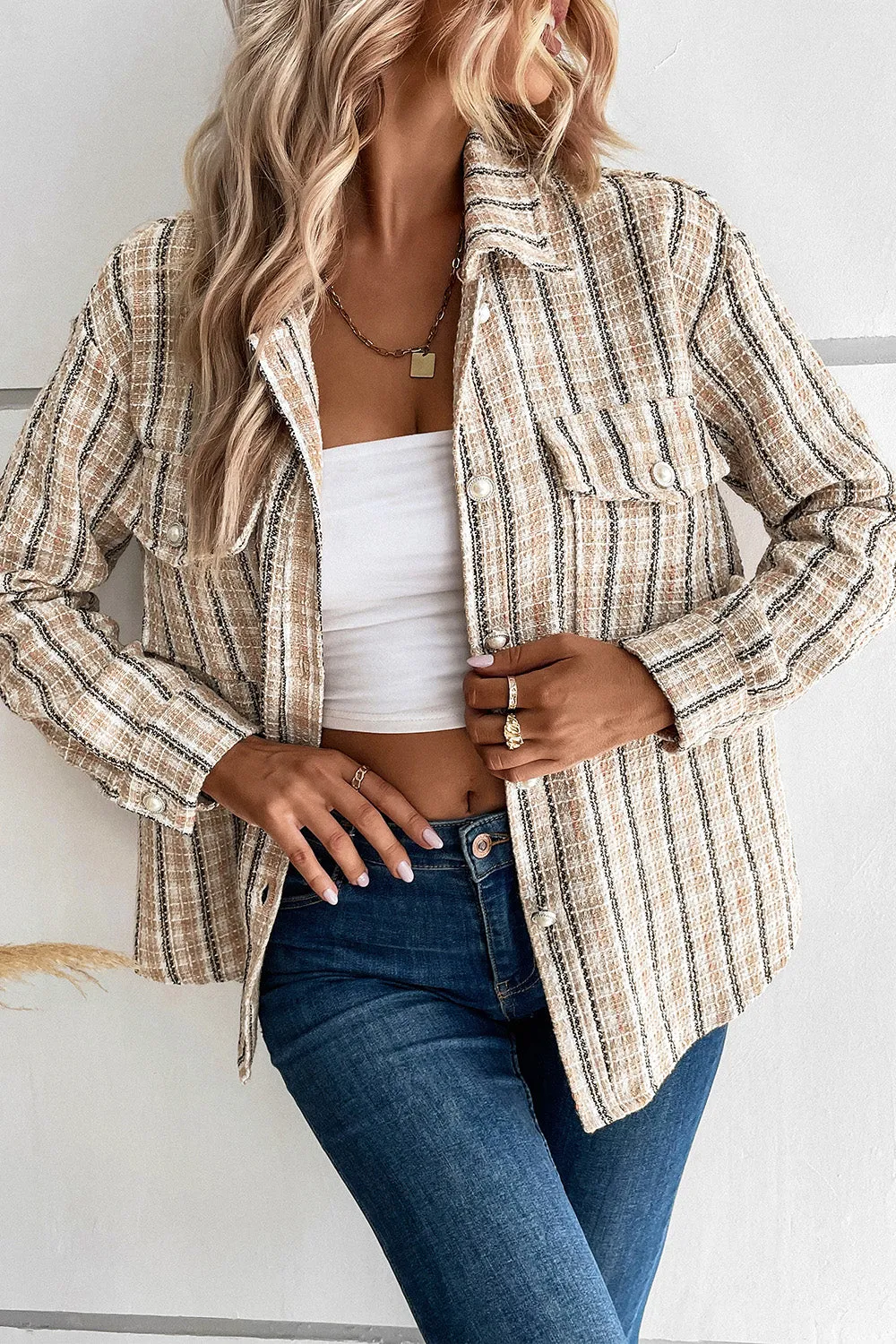 CeCe Pocketed Button Up Collared Neck Jacket
