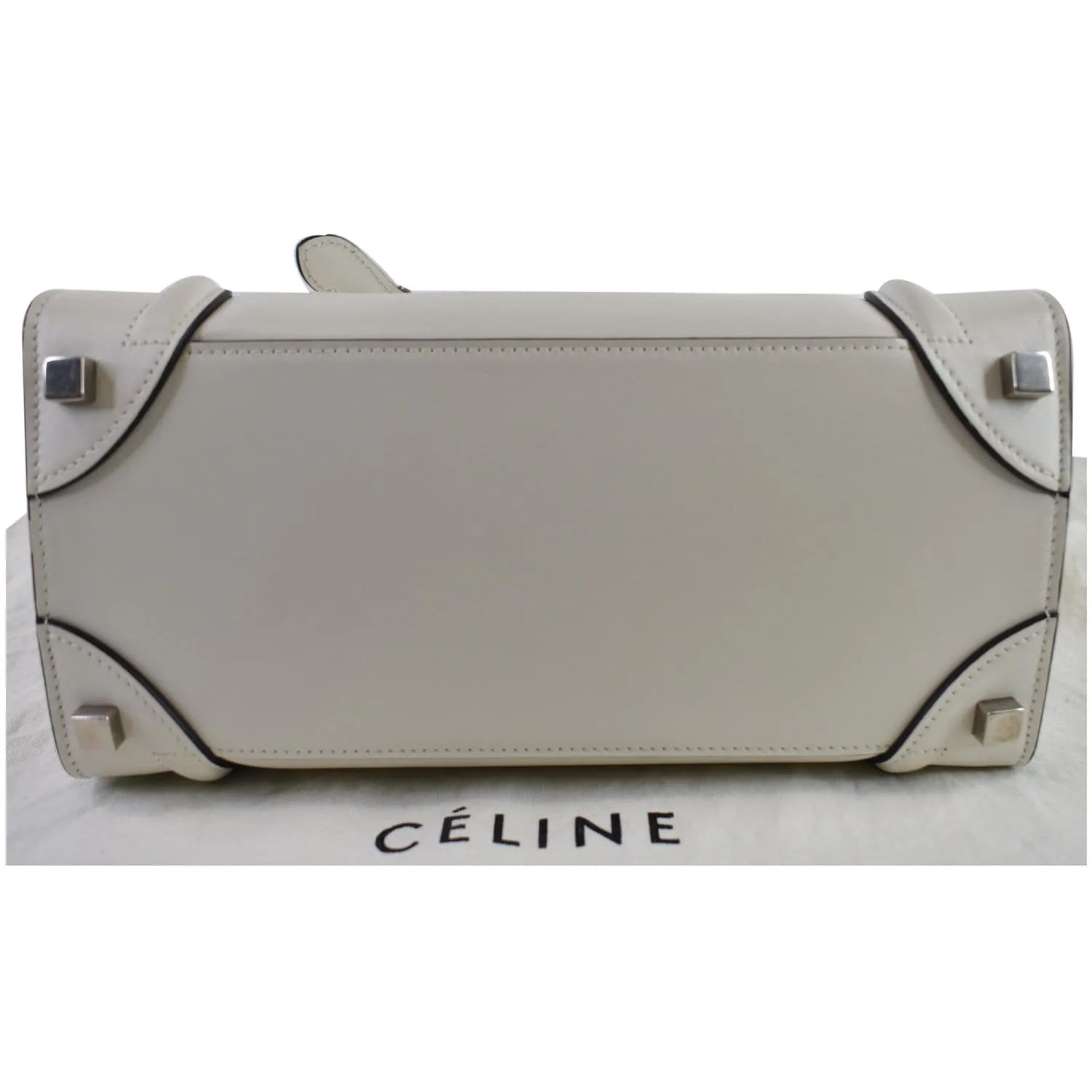 CELINE Mini Luggage Smooth Leather Tote Bag White