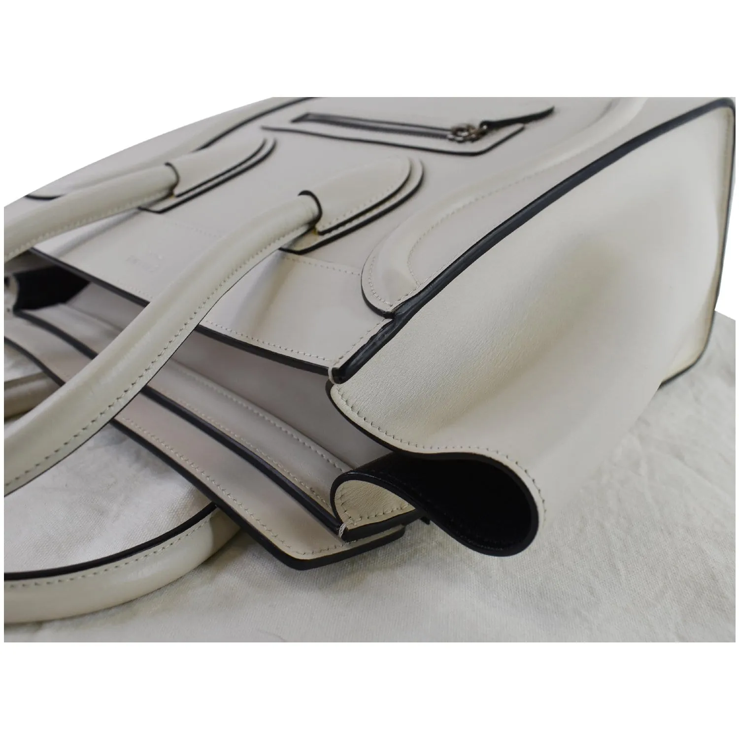 CELINE Mini Luggage Smooth Leather Tote Bag White