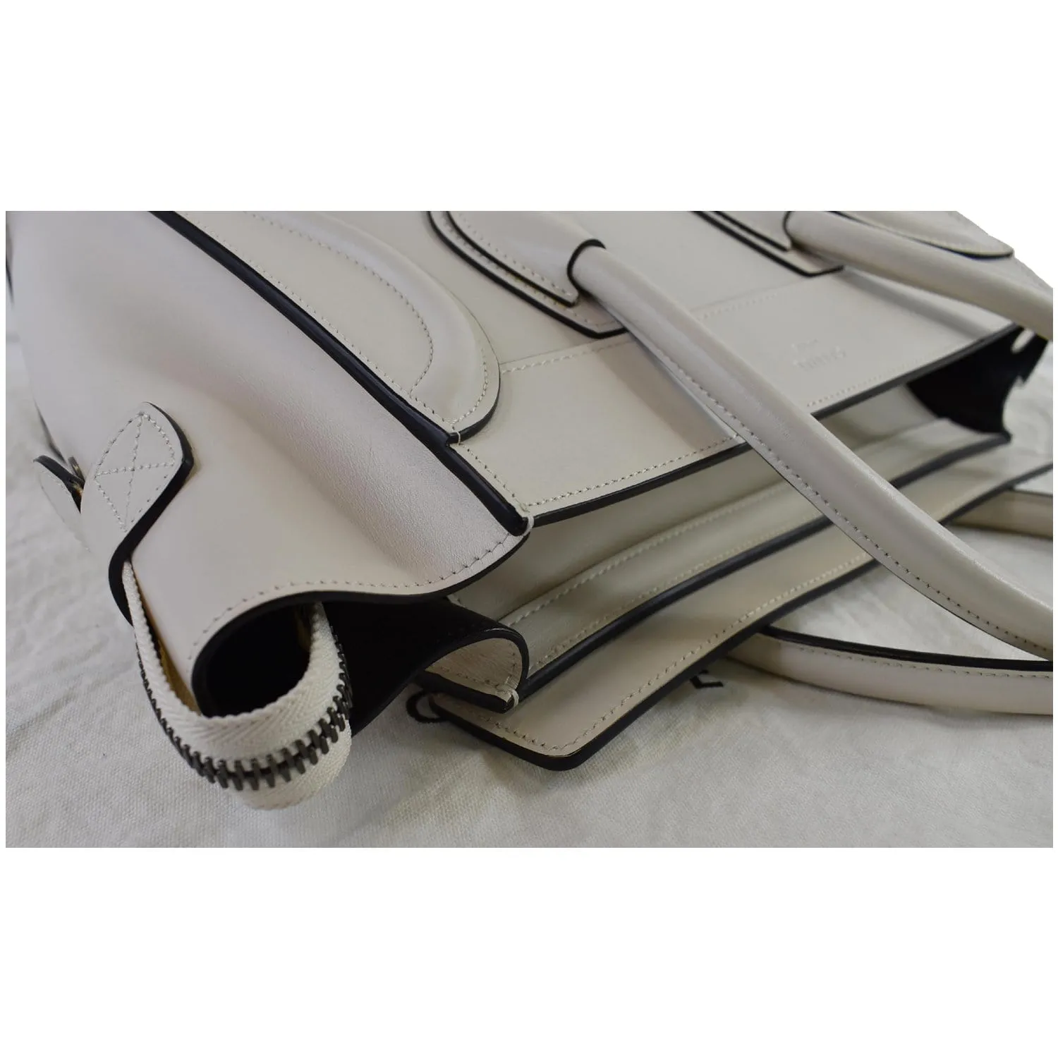 CELINE Mini Luggage Smooth Leather Tote Bag White