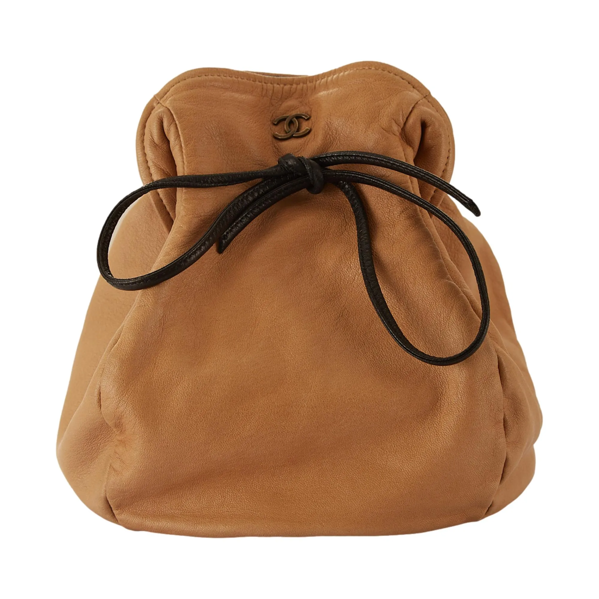 Chanel Beige Logo Round Clutch Bag