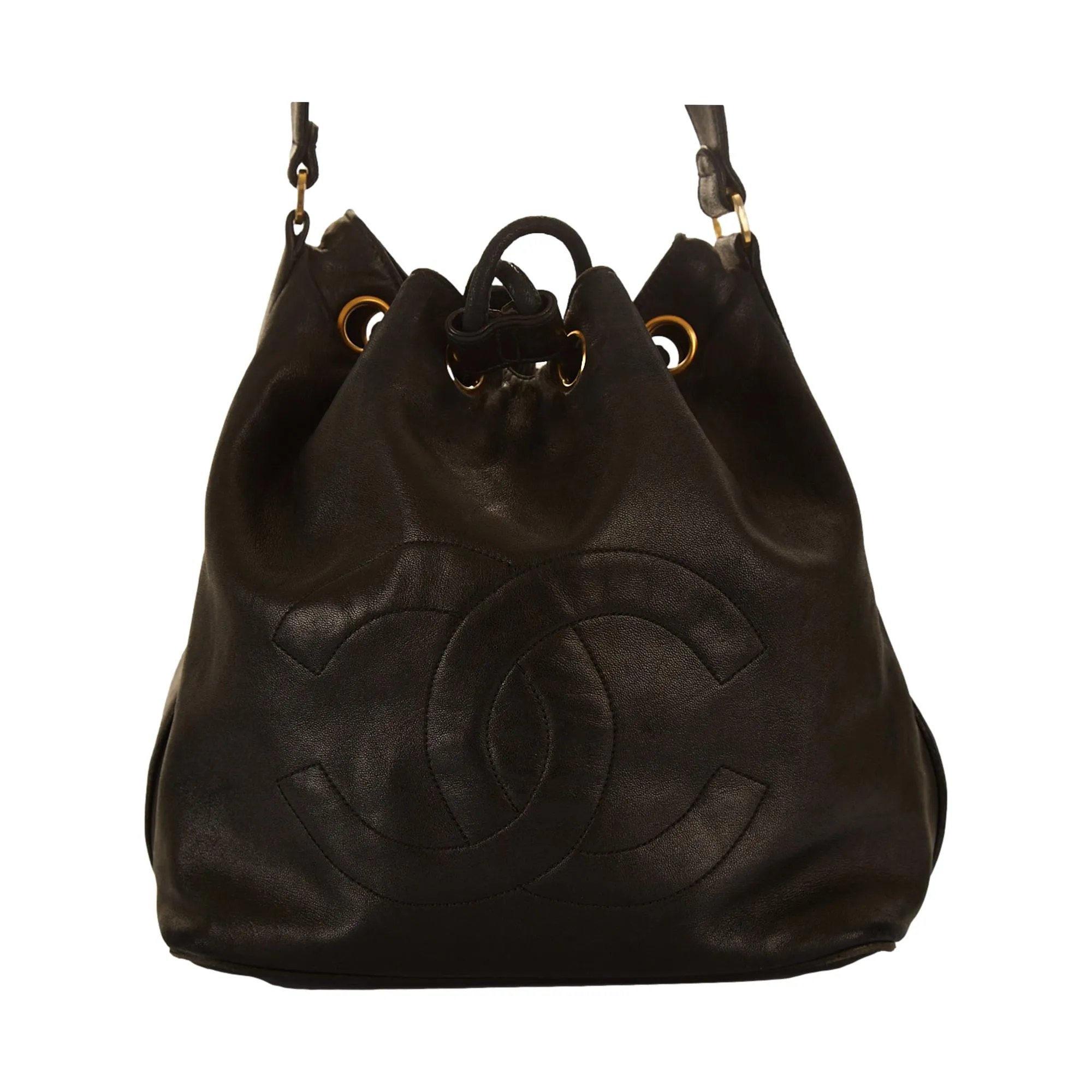 Chanel Black Logo Bucket Bag