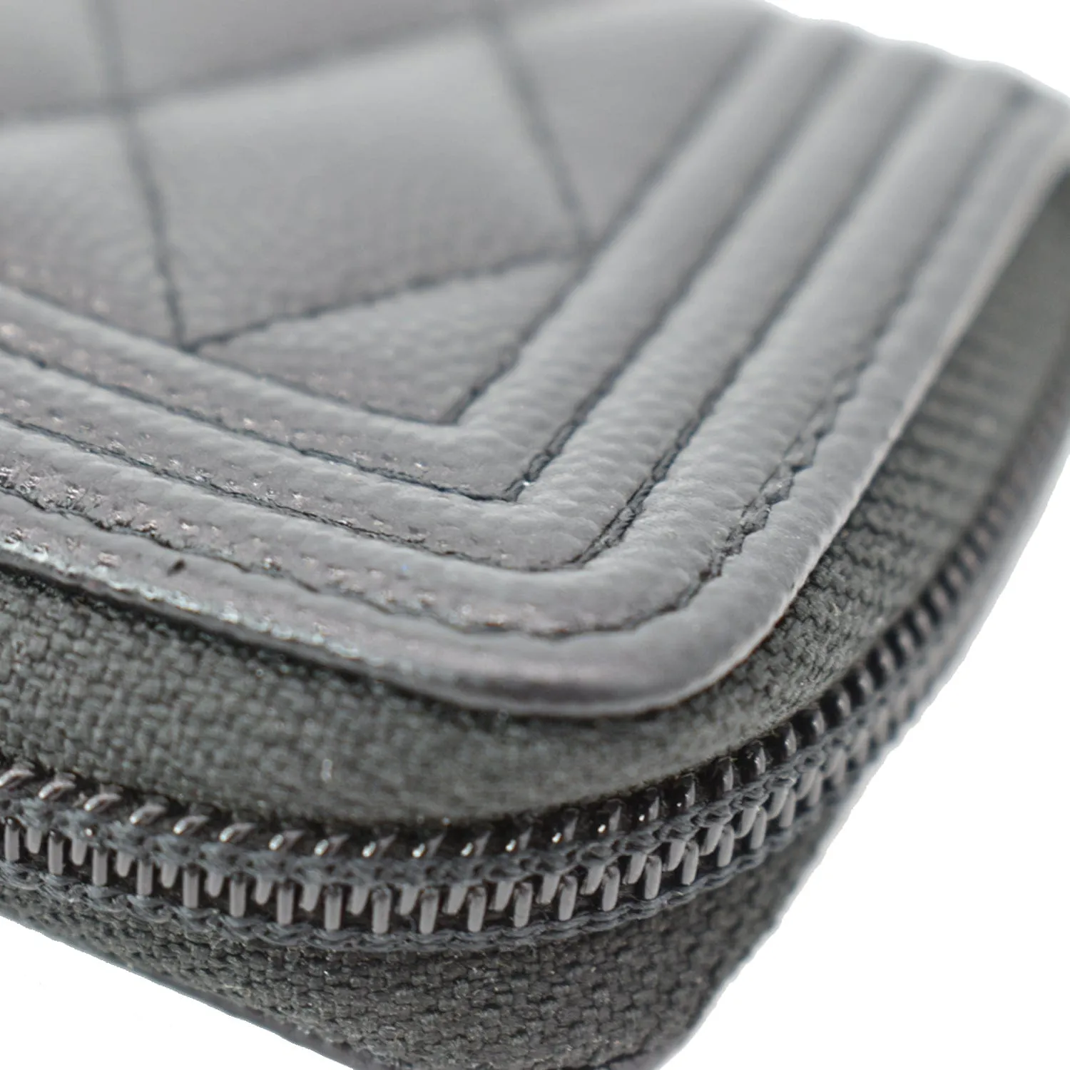 CHANEL Boy Small Zipped Quilted Caviar Coin Purse Wallet Black