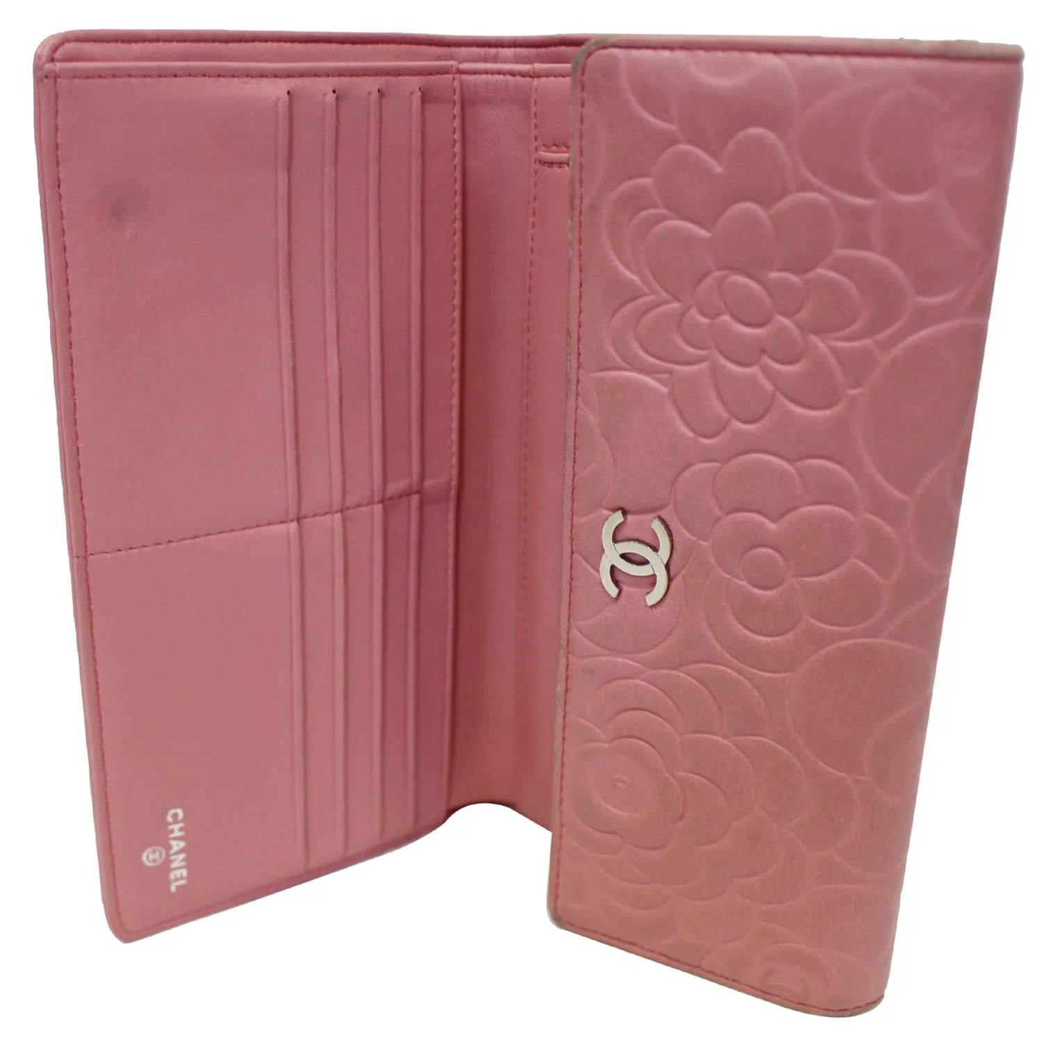 CHANEL Camellia Leather Trifold Wallet Pink - 25% OFF