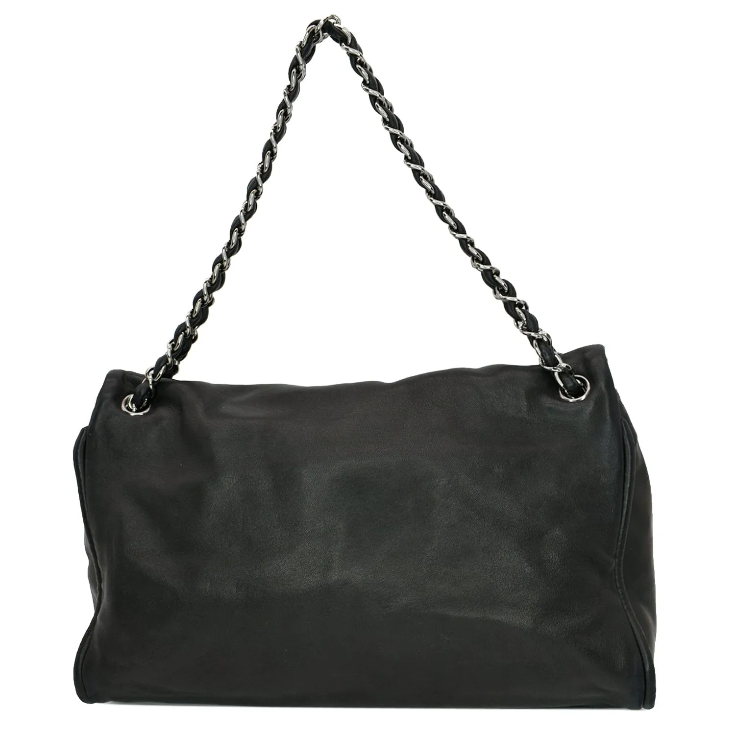 CHANEL Double Foldover Twist Closure Smooth Lambskin Tote Bag Black