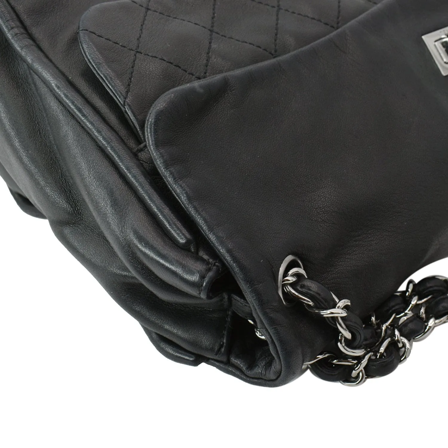 CHANEL Double Foldover Twist Closure Smooth Lambskin Tote Bag Black
