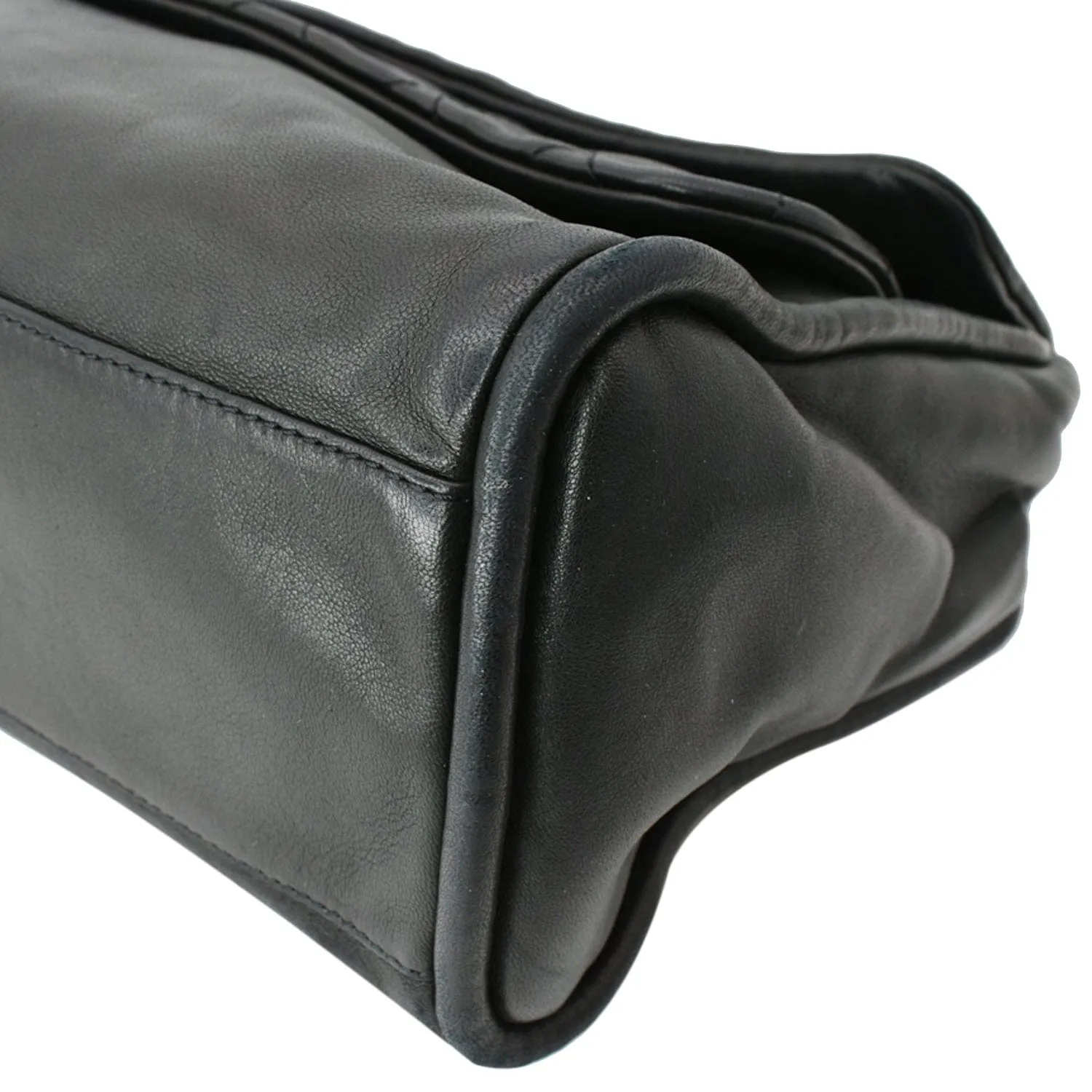 CHANEL Double Foldover Twist Closure Smooth Lambskin Tote Bag Black