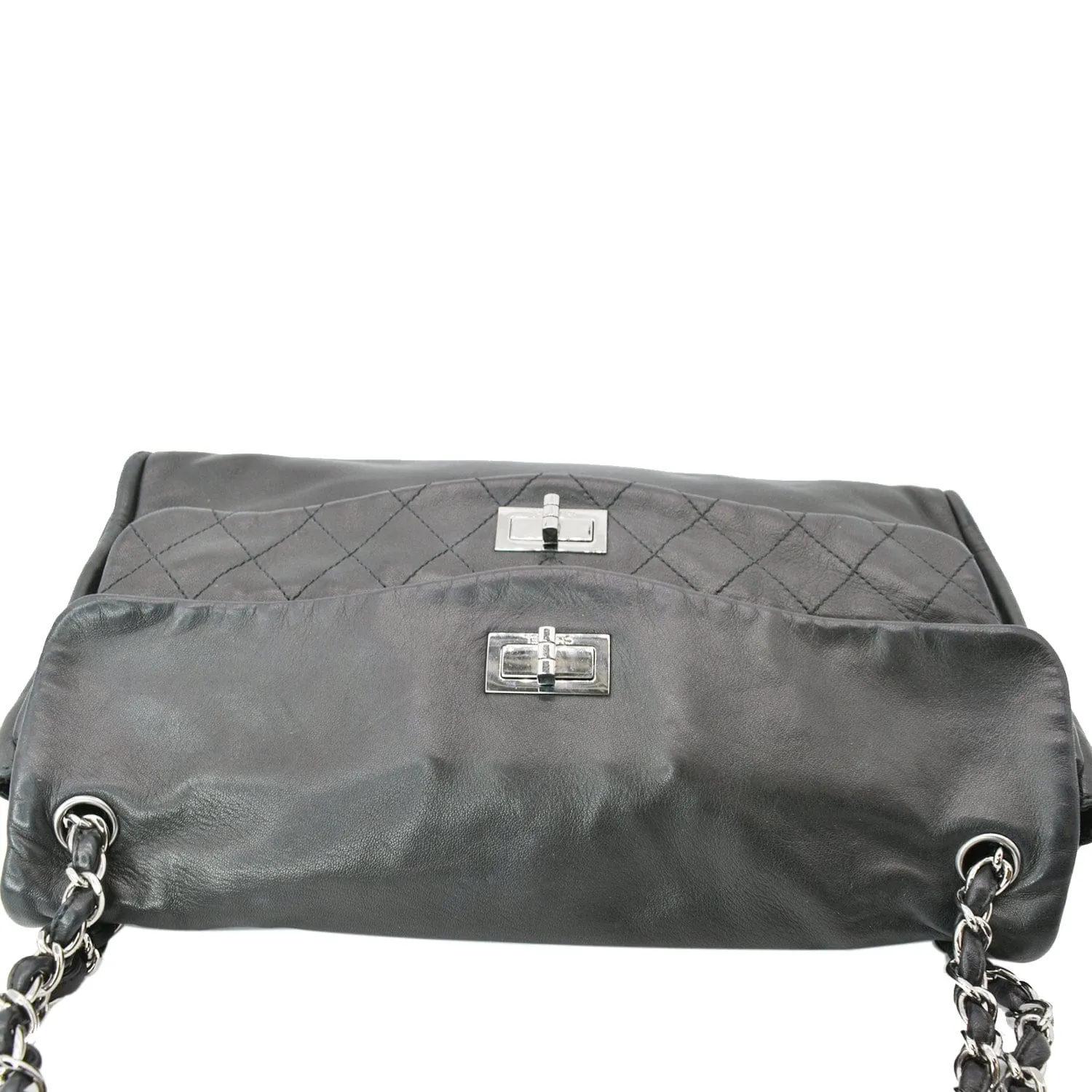 CHANEL Double Foldover Twist Closure Smooth Lambskin Tote Bag Black
