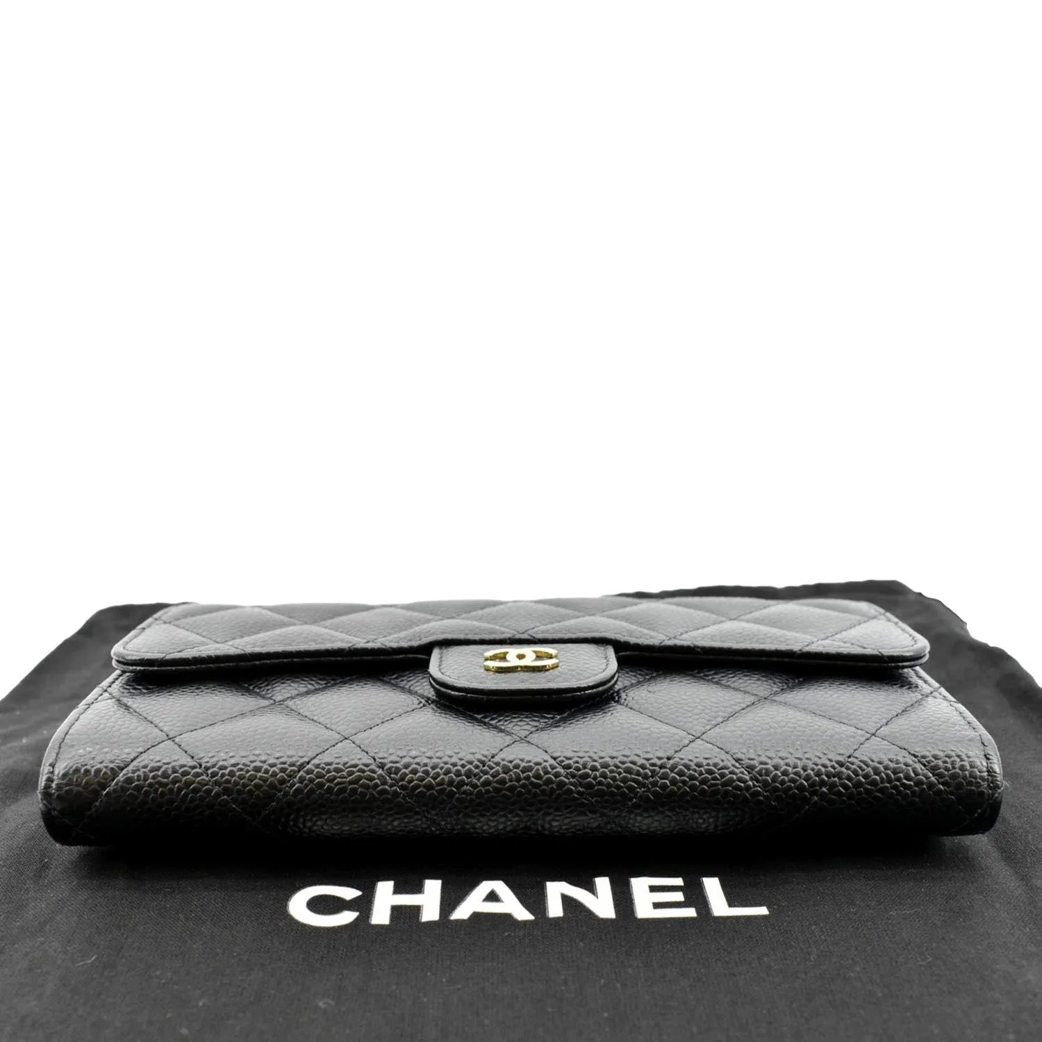 CHANEL Flap Quilted Caviar Wallet Black