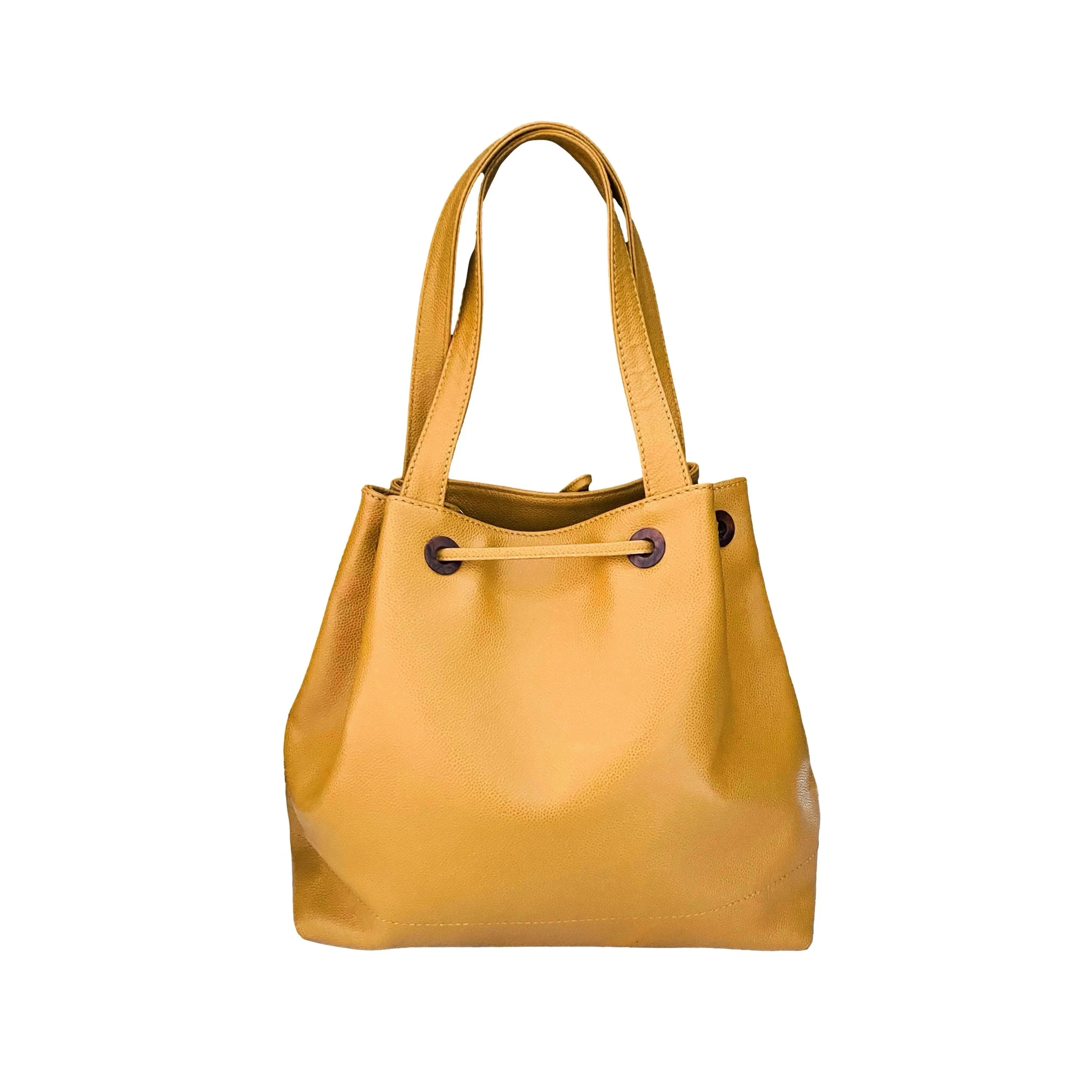 Chanel Mustard Logo Jumbo Cinched Shoulder Bag