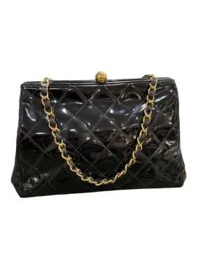 Chanel Vintage Frame Kiss Lock Patent Bag black