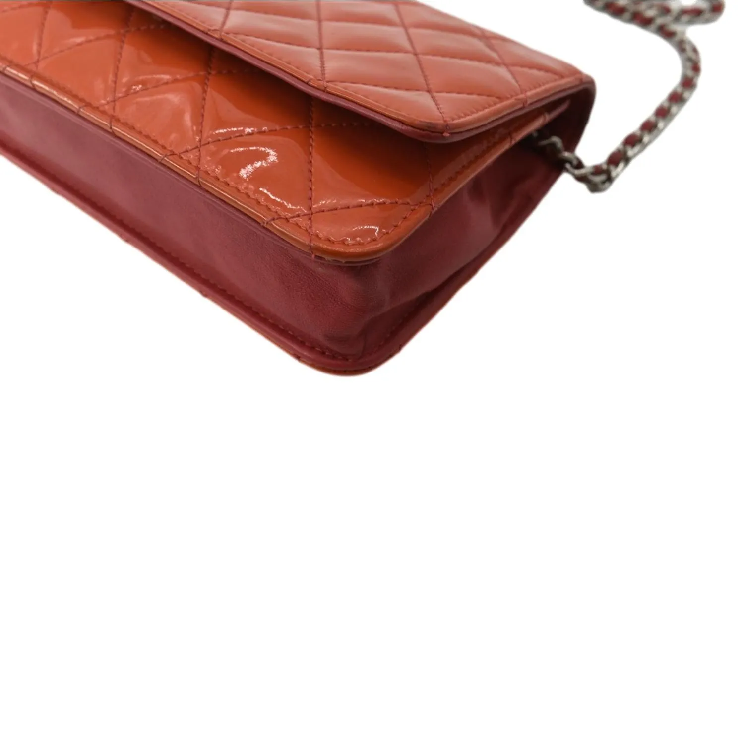 CHANEL WOC Patent Leather Wallet On Chain Clutch Bag Orange