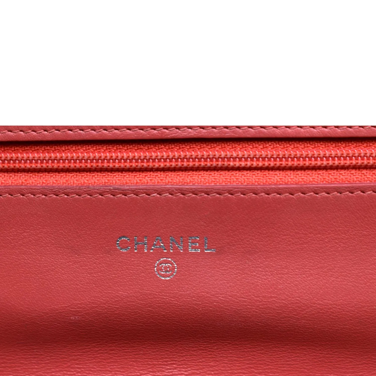 CHANEL WOC Patent Leather Wallet On Chain Clutch Bag Orange