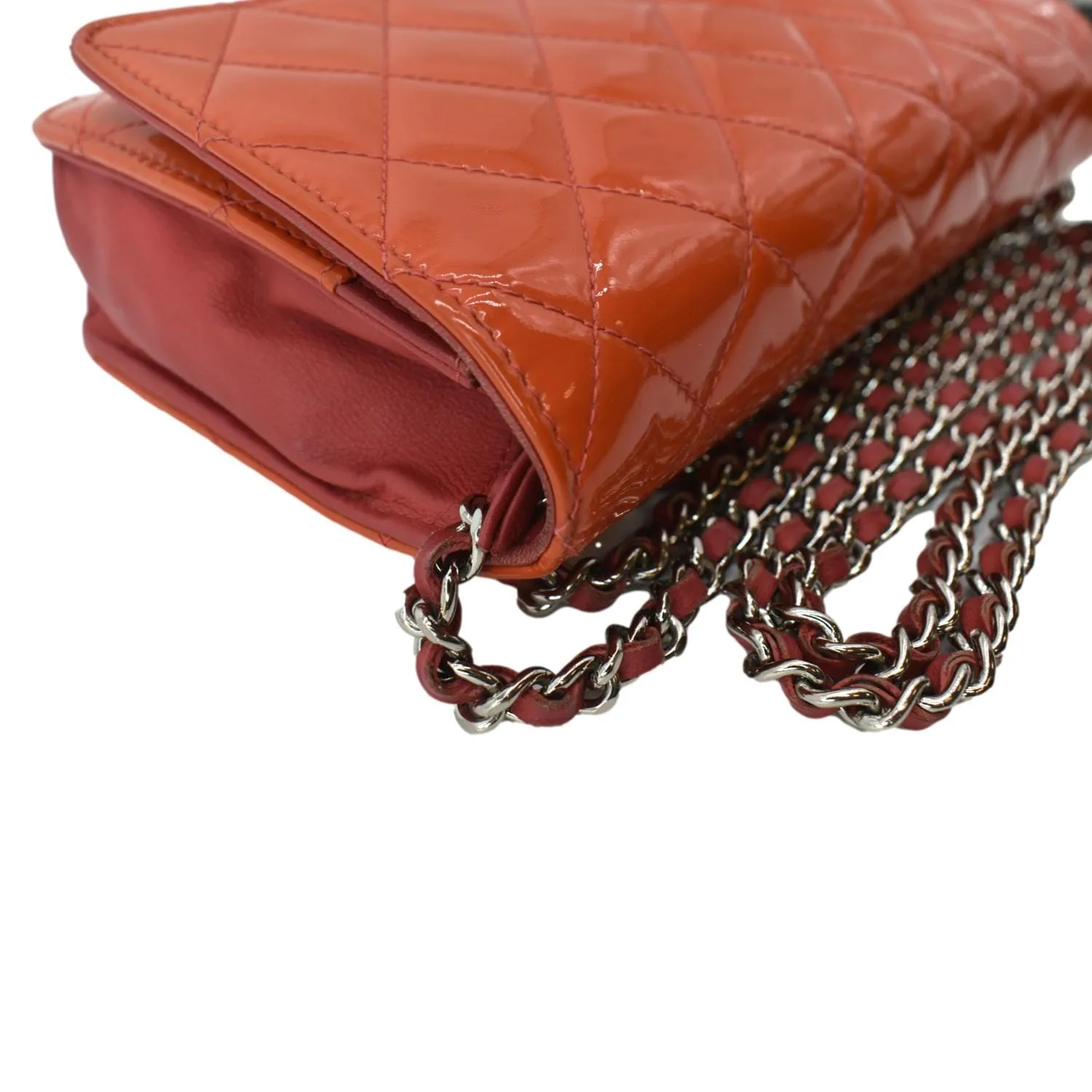 CHANEL WOC Patent Leather Wallet On Chain Clutch Bag Orange