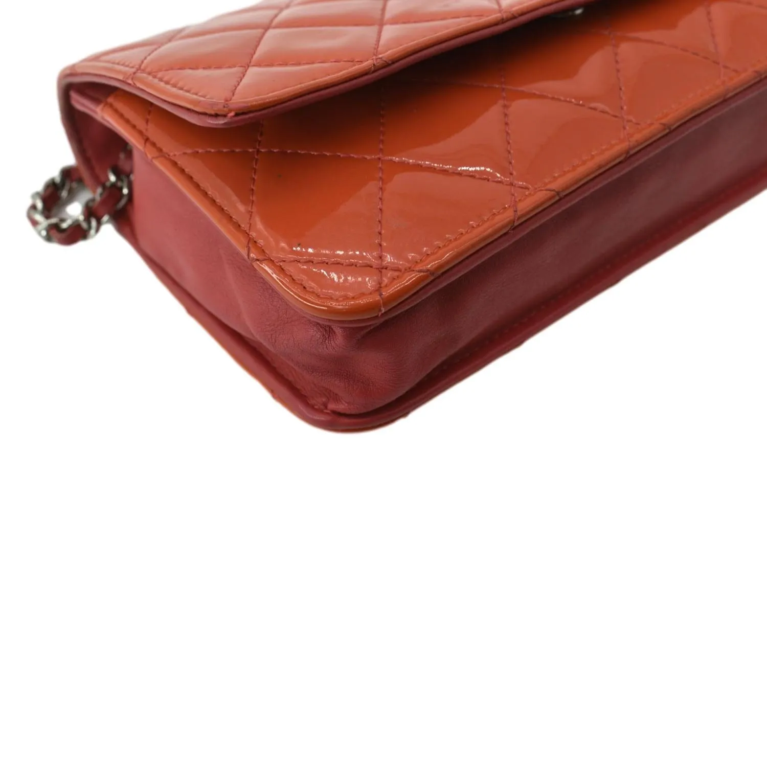 CHANEL WOC Patent Leather Wallet On Chain Clutch Bag Orange