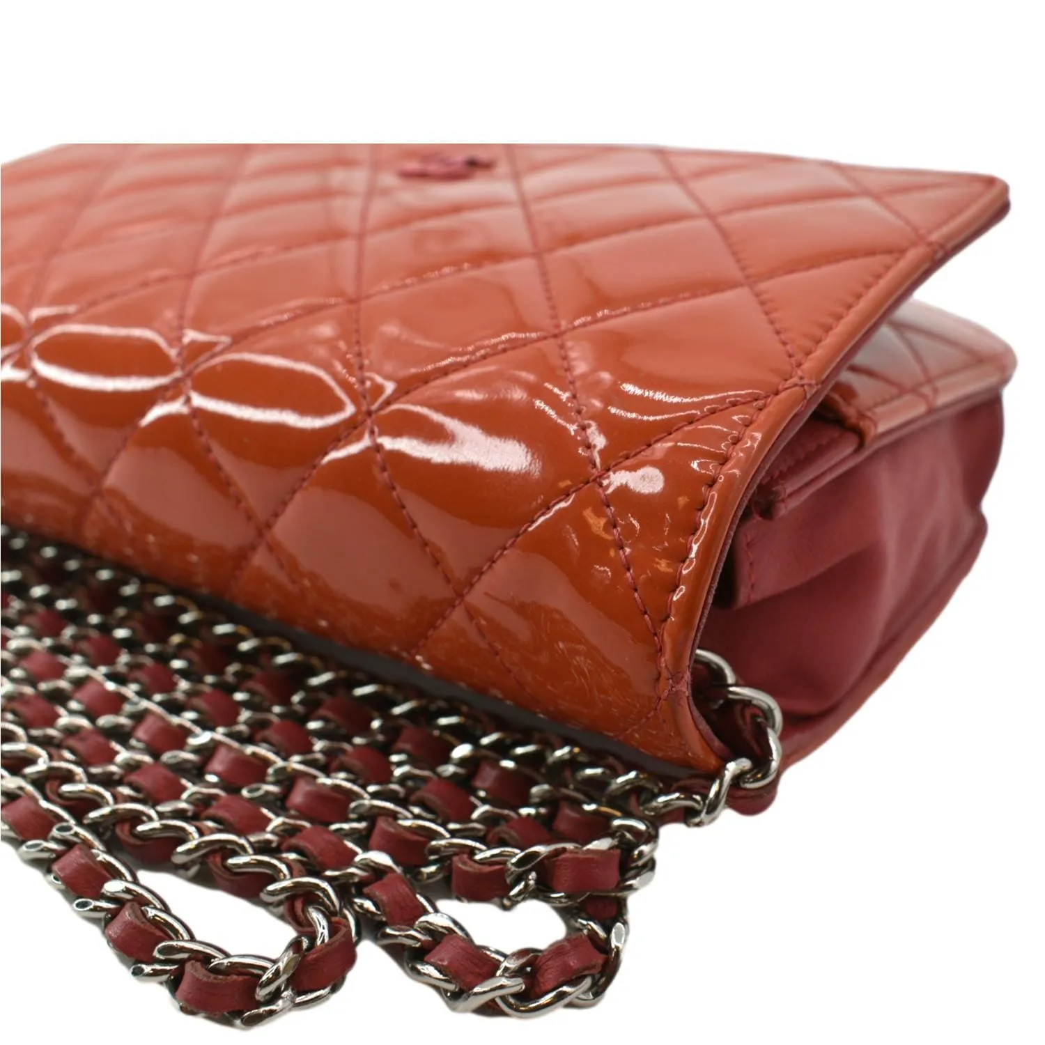 CHANEL WOC Patent Leather Wallet On Chain Clutch Bag Orange
