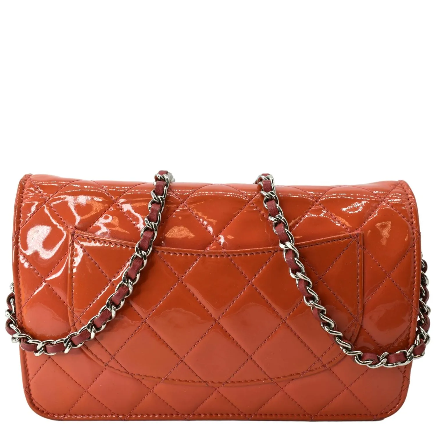 CHANEL WOC Patent Leather Wallet On Chain Clutch Bag Orange