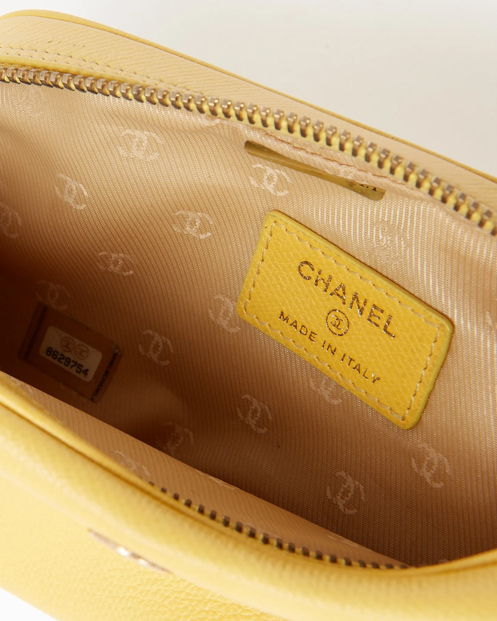 Chanel Yellow Caviar Leather CC Zip Pochette/Pouch