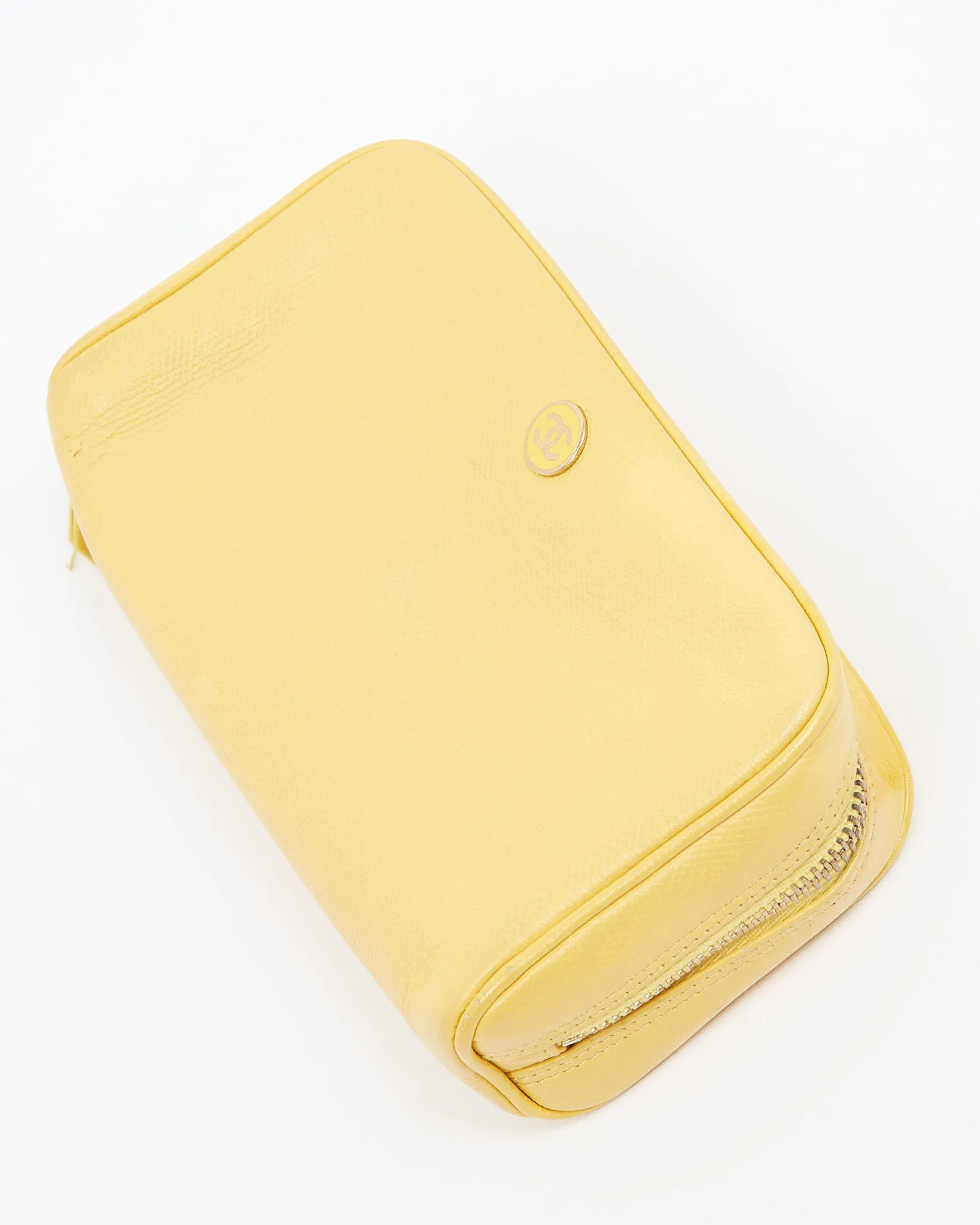 Chanel Yellow Caviar Leather CC Zip Pochette/Pouch