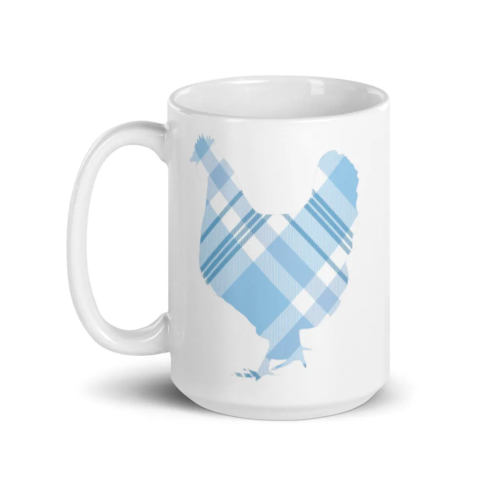 Chicken Silhouette Blue Plaid Mug