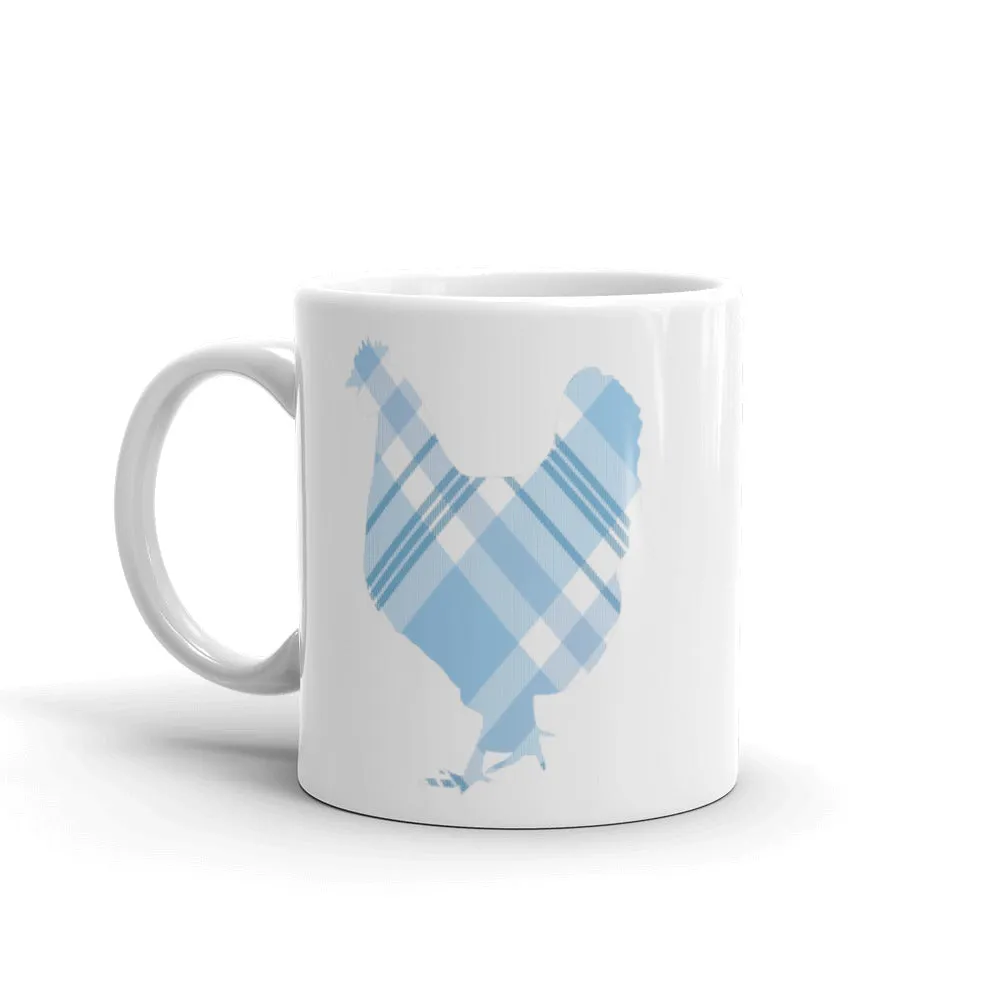 Chicken Silhouette Blue Plaid Mug