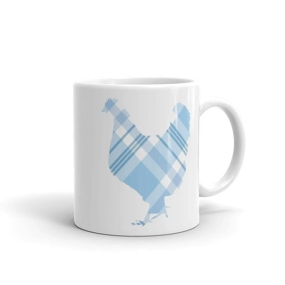 Chicken Silhouette Blue Plaid Mug