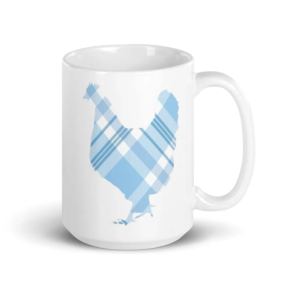 Chicken Silhouette Blue Plaid Mug