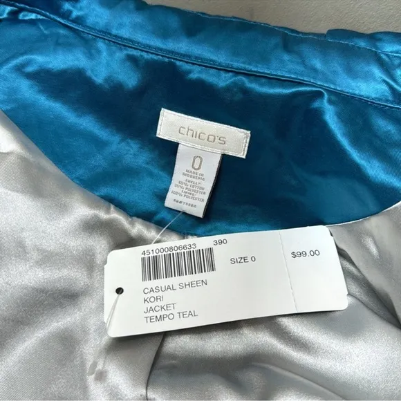 CHICO’S metallic teal jacket