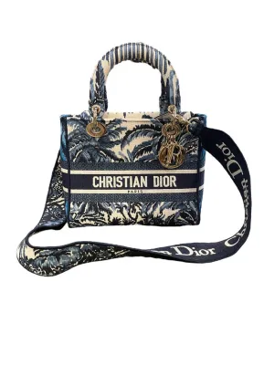 Christian Dior Lady D-Lite Bag Embroidered Canvas Medium blue M