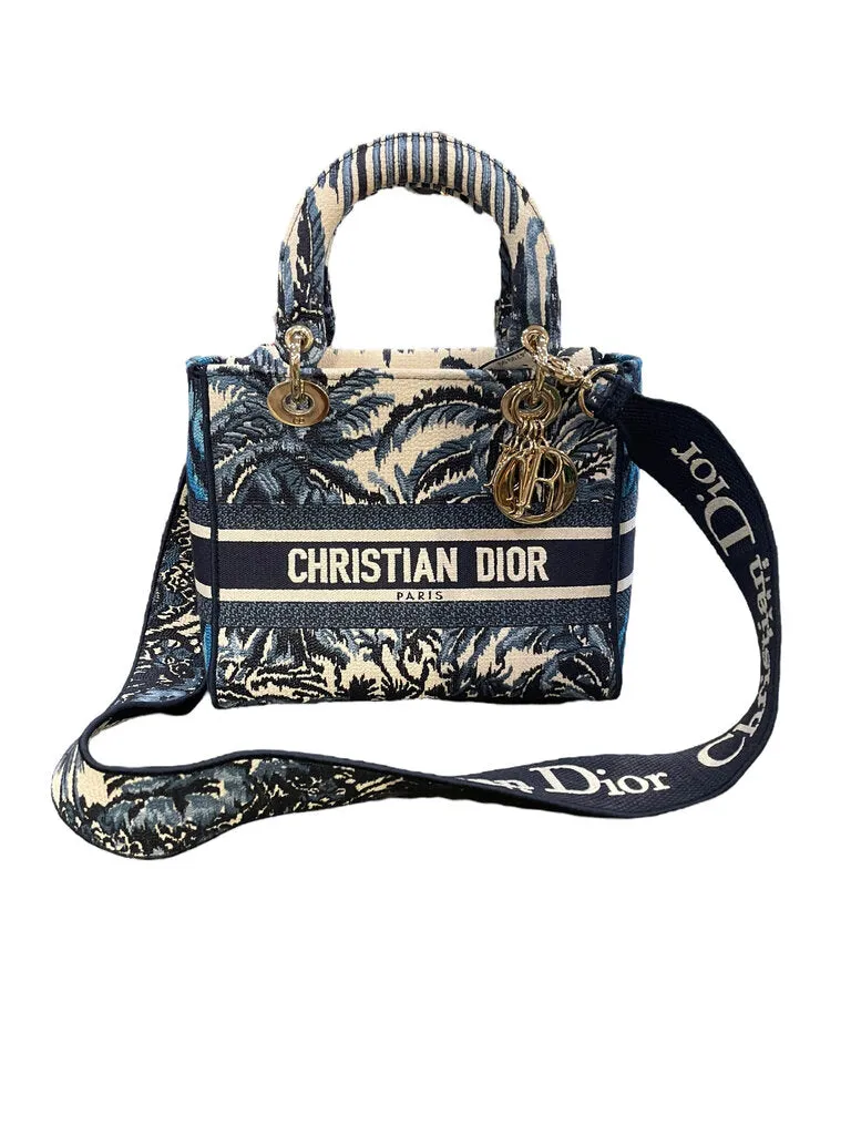 Christian Dior Lady D-Lite Bag Embroidered Canvas Medium blue M