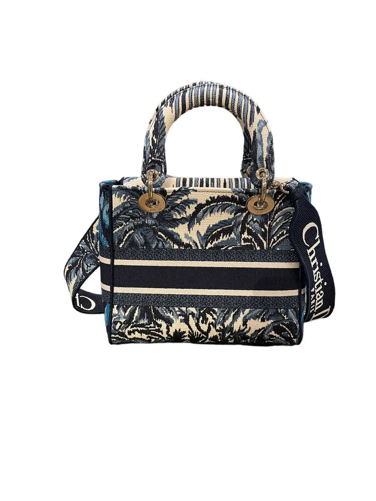 Christian Dior Lady D-Lite Bag Embroidered Canvas Medium blue M