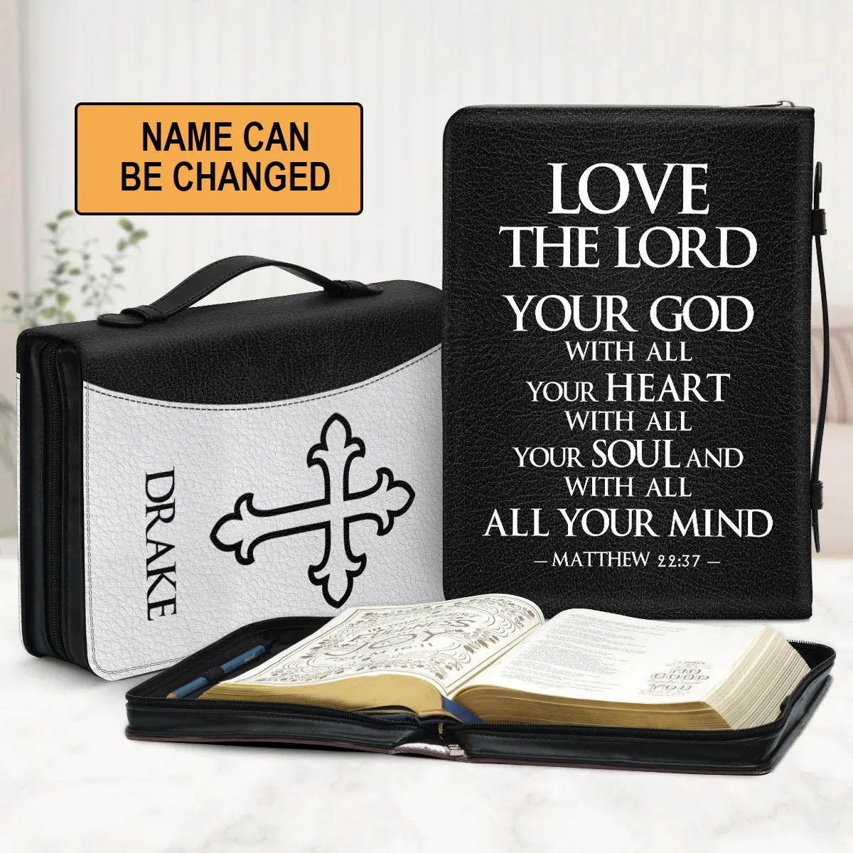 Christianart Bible Cover - Love The Lord Your God With All Your Heart Matthew 22:37 - Personalized Bible Cover - Bible Cover For Men - CABBBCV22070324.