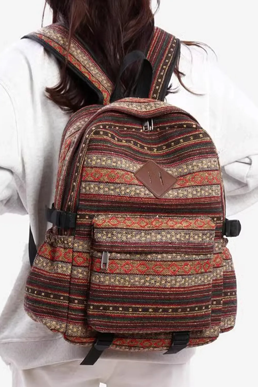 Coffee Vintage Pattern Multi Compartment Large Capacity Backpack
