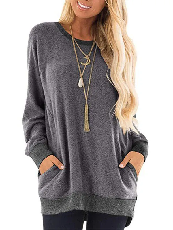 Color Block Pocketed Long Sleeve T-shirt