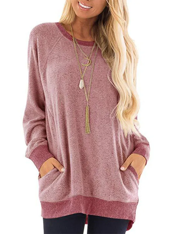 Color Block Pocketed Long Sleeve T-shirt