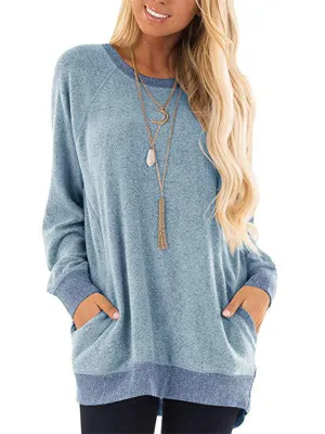 Color Block Pocketed Long Sleeve T-shirt