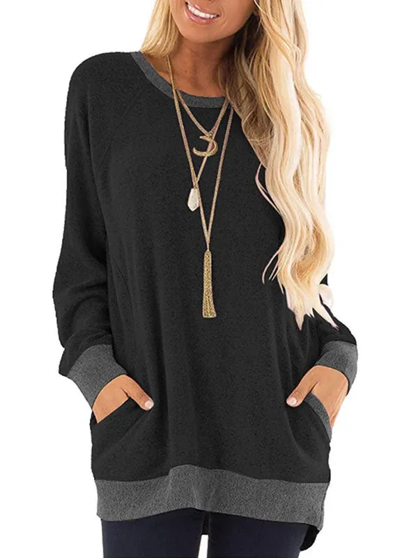 Color Block Pocketed Long Sleeve T-shirt