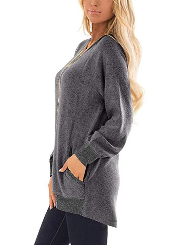 Color Block Pocketed Long Sleeve T-shirt