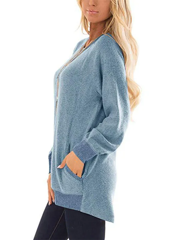 Color Block Pocketed Long Sleeve T-shirt