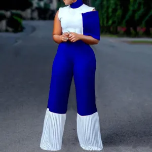 Colorblock Loose Leg Turtleneck Jumpsuit