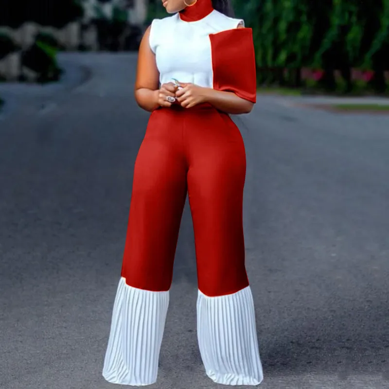 Colorblock Loose Leg Turtleneck Jumpsuit