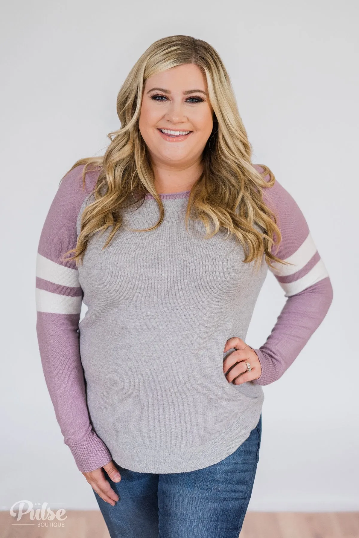 Comfy Color Block Pullover Sweater- Lavender