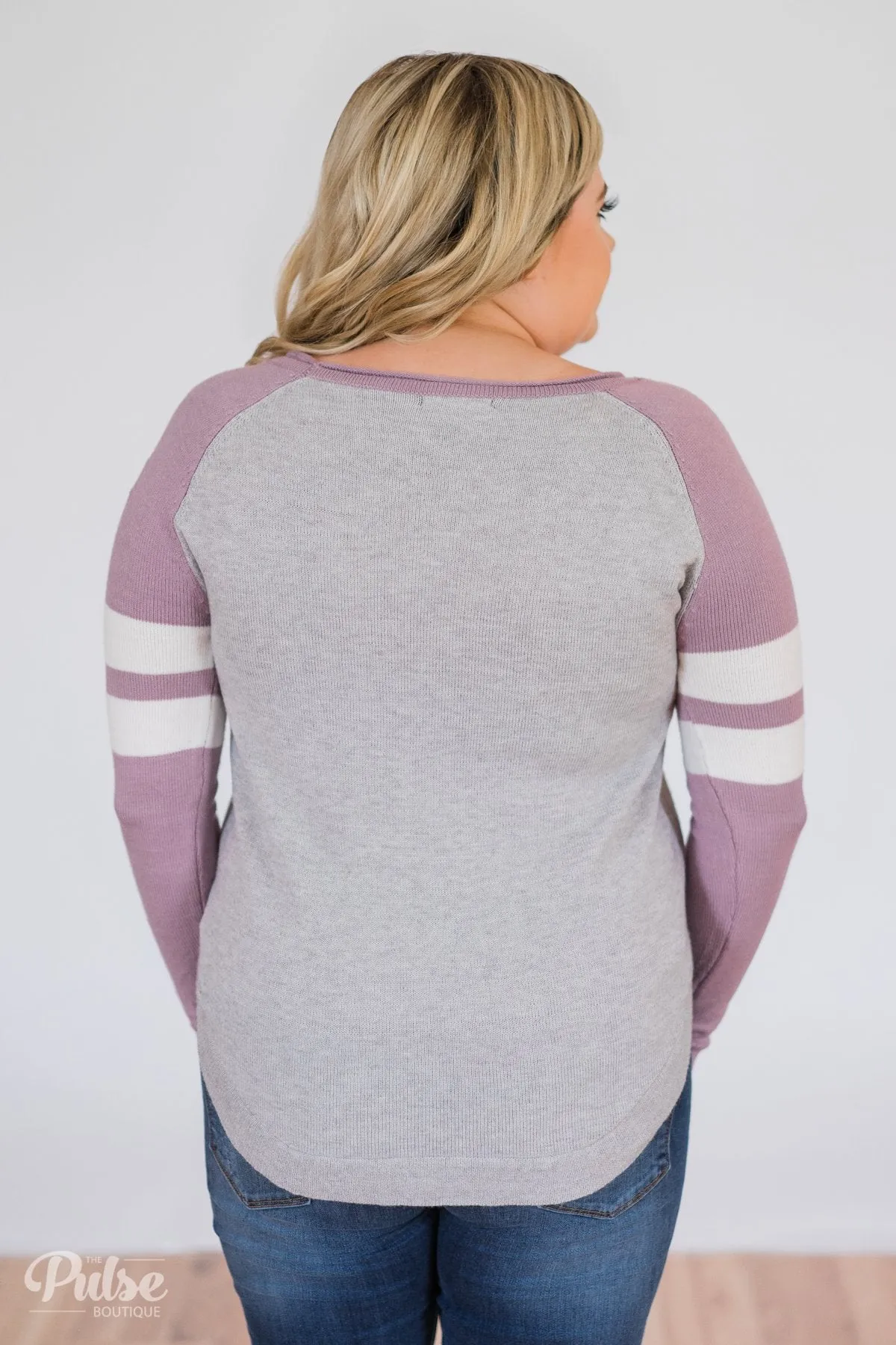 Comfy Color Block Pullover Sweater- Lavender