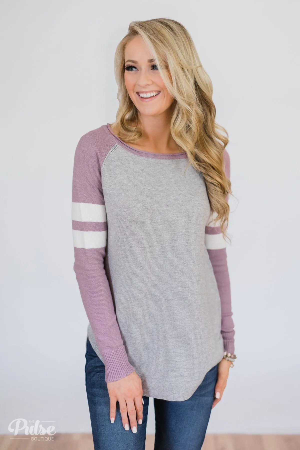 Comfy Color Block Pullover Sweater- Lavender