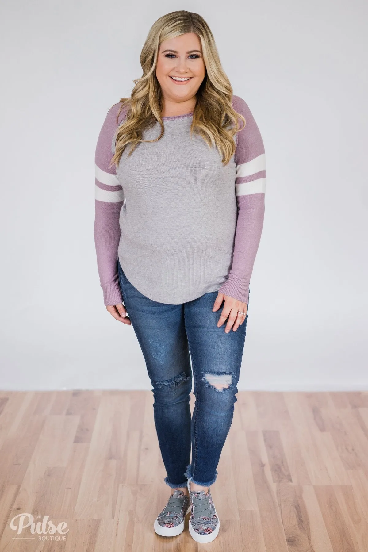 Comfy Color Block Pullover Sweater- Lavender