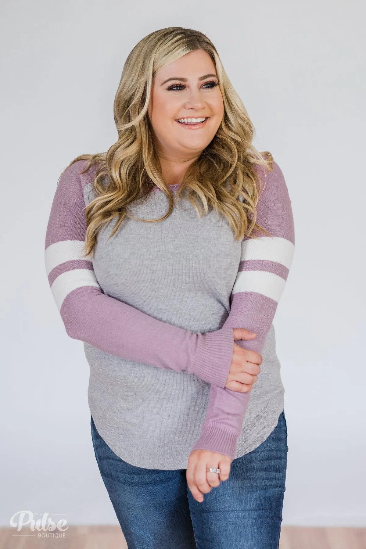 Comfy Color Block Pullover Sweater- Lavender